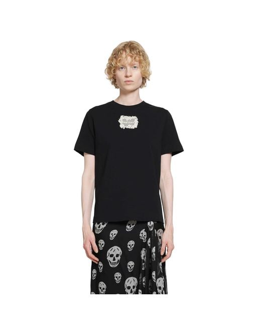 McQueen Black Embroidered Logo Patch T-Shirt