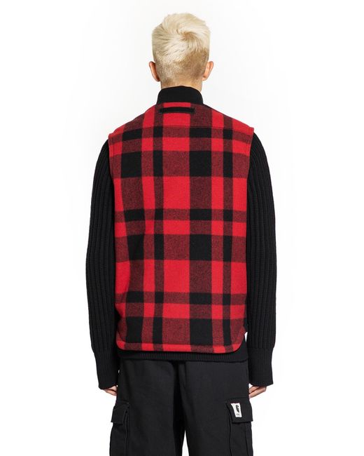Junya Watanabe Red Check Wool Bomber Vest for men