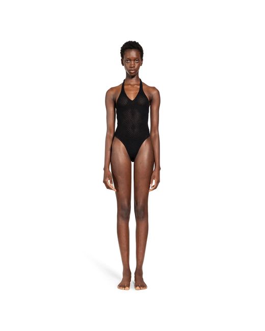 Laneus Black Openwork Knit Swimsuit