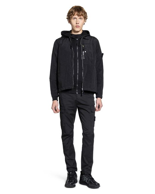 Stone Island Black 6100061 Cotton Fleece Hooded Zip Sweatshirt for men