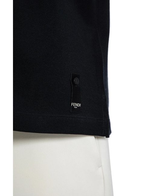 Fendi Black Ff Cotton Piqué Polo Shirt for men