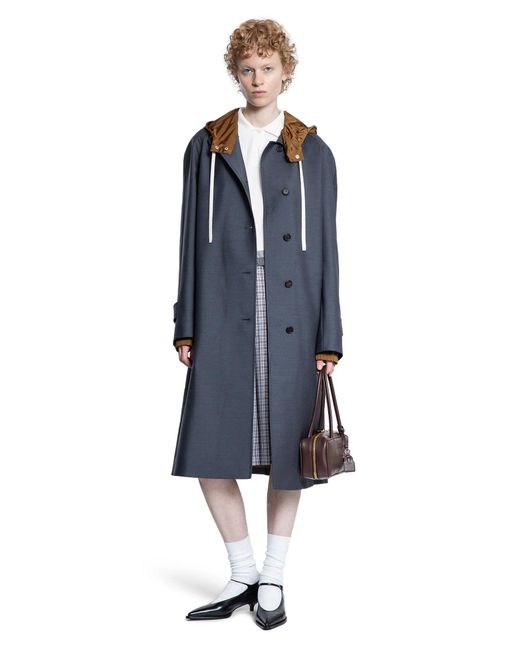 Miu Miu Blue Single-Breasted Kid Mohair And Technical Pongé Coat