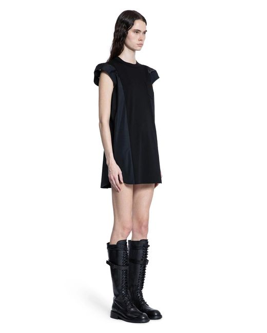Sacai Black Poplin X Cotton Jersey Dress