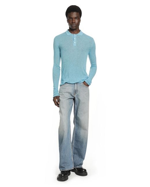 ERL Blue Overdyed Heather Knit Polo for men