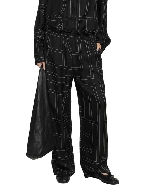 Totême  Black Monogram Silk Pj Bottoms