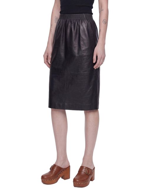 Chloé Black Leather Knee-Length Pencil Skirt