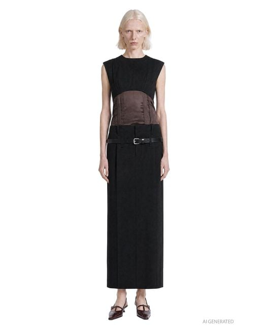 Marni Black Contrast Wool And Satin Dress