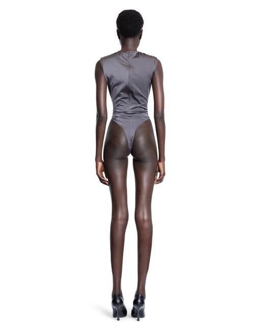 Mugler Purple Sleeveless Shoulder Logo Bodysuit