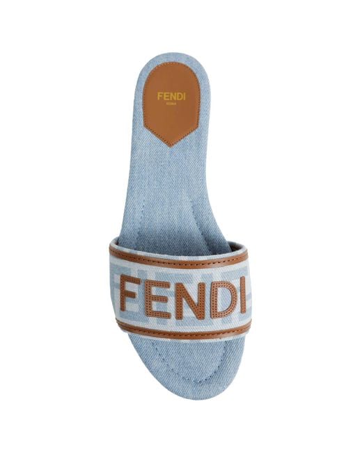 Fendi White Ff Nylon Denim And Leather Sllides