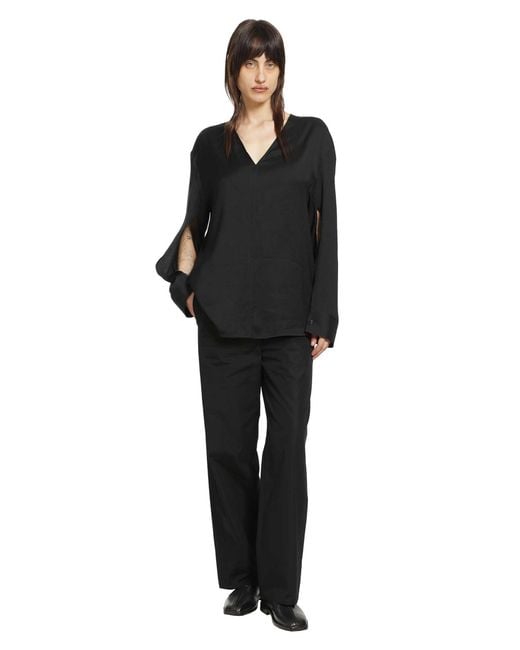 Totême Black V-Neck Tweed Blouse