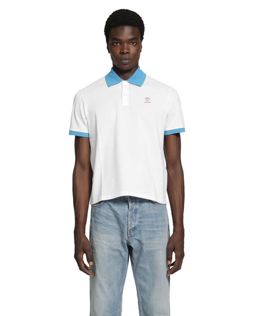Versace White Embroidered Cotton Piqué Polo for men
