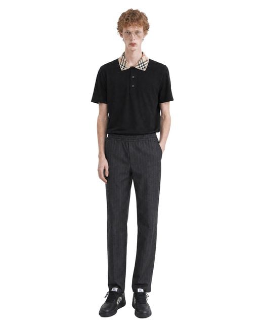 Burberry Black Check Collar Cotton Polo Shirt for men