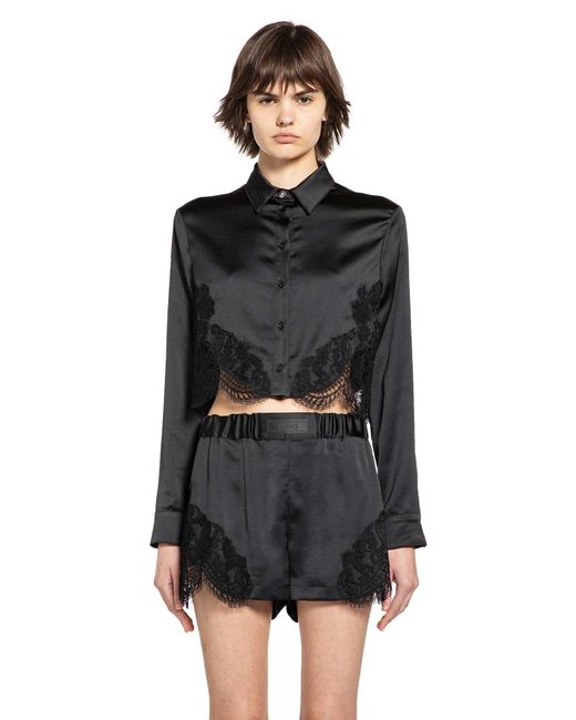 Versace Black Lace-Trim Satin Crop Shirt