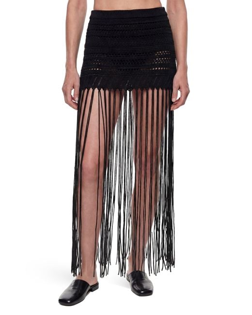 Laneus Black Fringed Crochet Knit Skirt