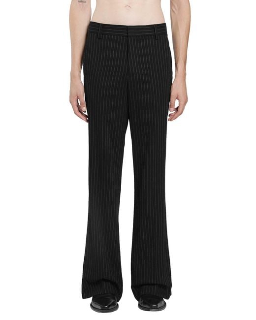 Ann Demeulemeester Black Stefan Chalk Stripe Flared Trousers for men