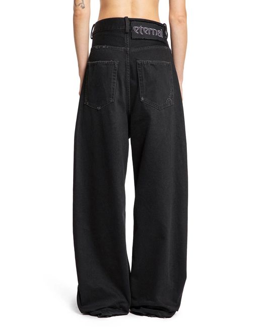 Ann Demeulemeester Black Jeans Polly 5 Tasche Distressed Alta Comodità