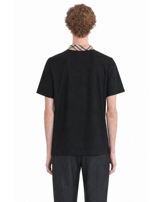 Burberry Black Check Collar Cotton Polo Shirt for men