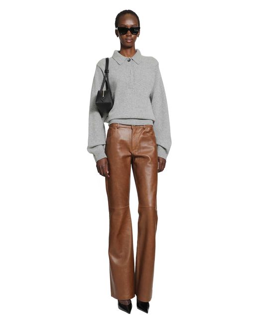 Haikure Brown Flora Silky Leather Trousers