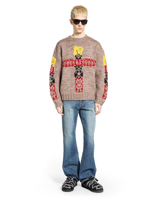 Kapital Red Hans Knit Peckish Totem Pole Cowichan Sweater for men