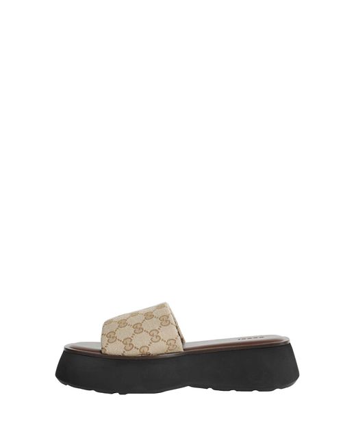 Gucci Natural Gg Canvas Flatform Slide Sandals
