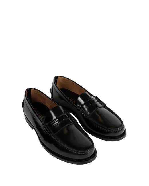 Prada Black Brushed Leather Loafers for men