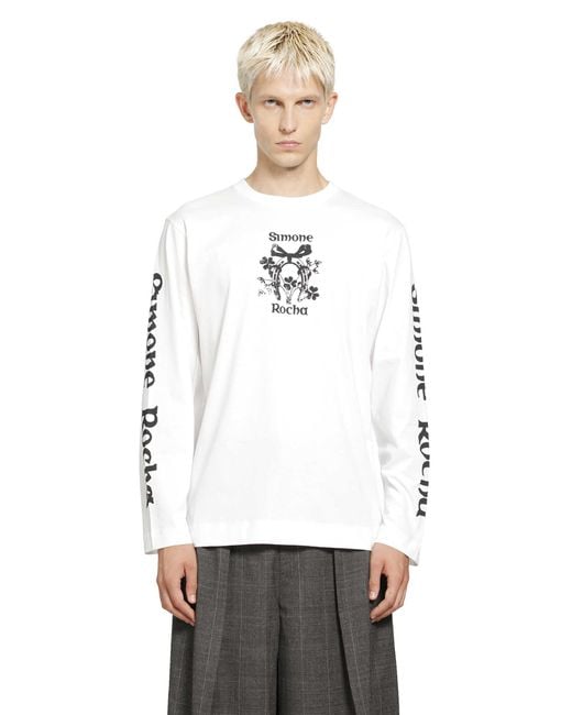 Simone Rocha White Coming Up Roses Print Long Sleeve Tee for men