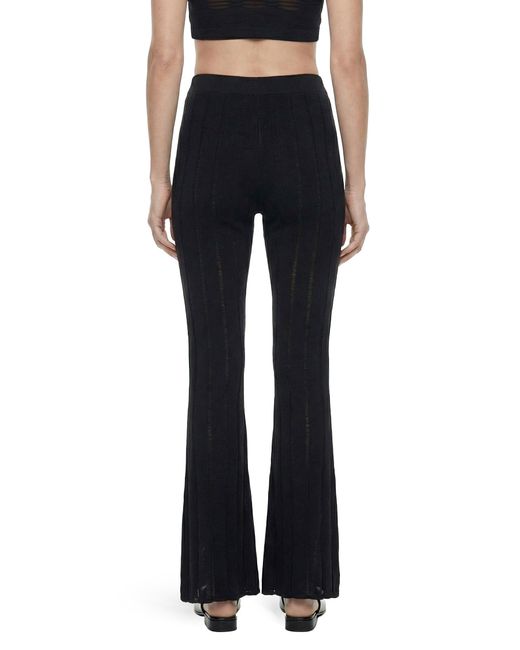 Laneus Black Ribbed Openwork Bootcut Leggings