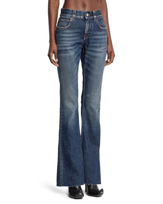 Balenciaga Blue Slim Fit Bootcut Pants In Cotton Denim