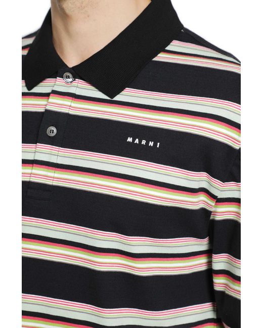 Marni Black Striped Cotton Polo Shirt for men