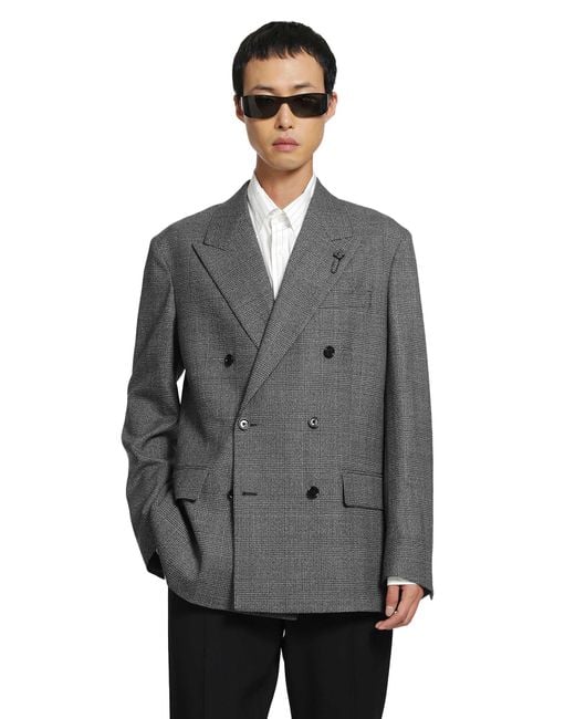 Lardini Gray Prince Of Wales Double-Breasted Blazer for men