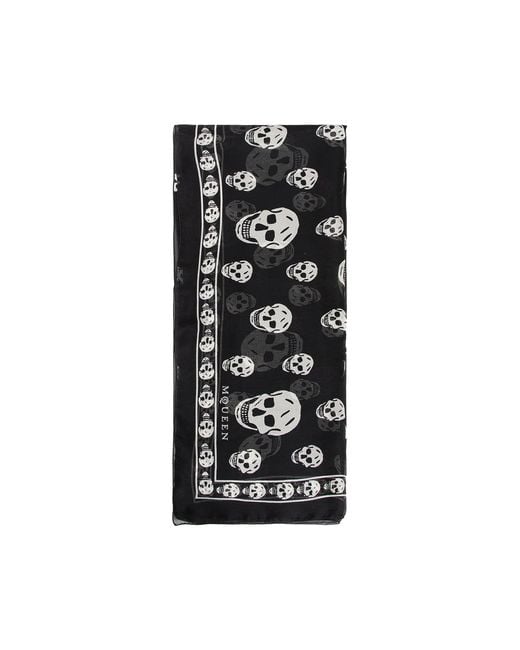 McQueen Black Silk Skull Scarf