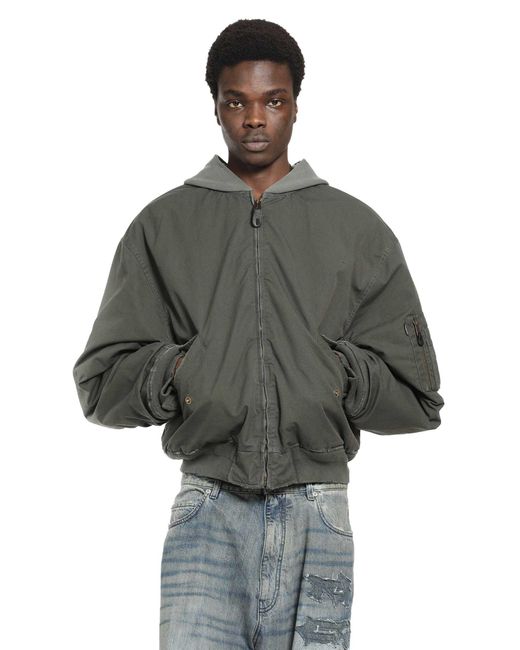 Balenciaga Gray Hooded Standard Bomber Jacket for men