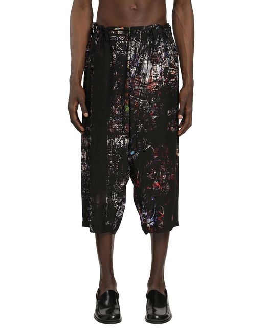 Yohji Yamamoto Black Stained Glass Printed Bermuda Pants for men