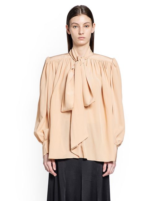 Chloé Natural Oversized Gathered Lavallière Blouse