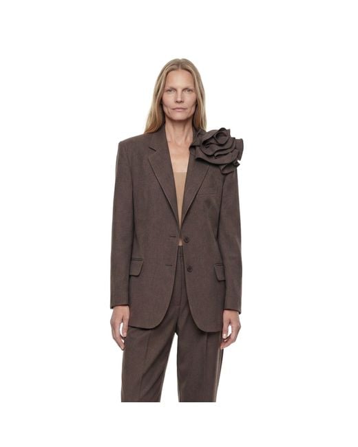 Magda Butrym Women's Brown Linen Flower Blazer
