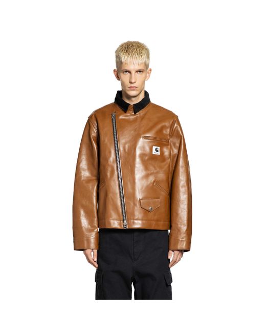 Sacai Leather Jacket With Corduroy Collar in Brown for Men | Lyst UK