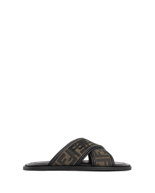 Fendi Black Ff Fabric Slides for men