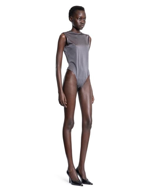 Mugler Purple Sleeveless Shoulder Logo Bodysuit