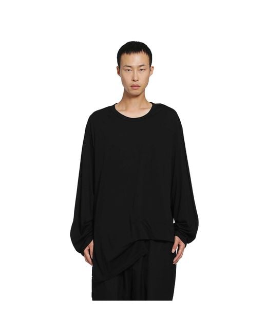 Yohji Yamamoto Black Asymmetric Hem Long Sleeve Tee for men