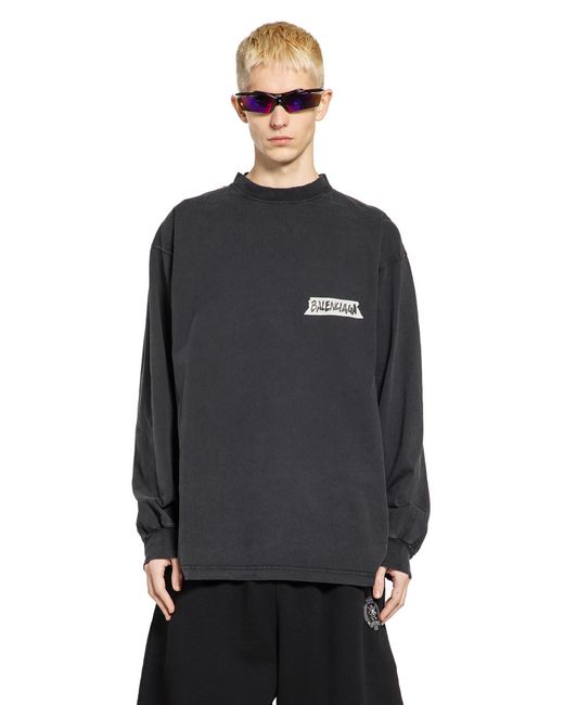Balenciaga Black Masking Tape Long Sleeve T-Shirt for men