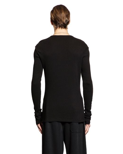 Ann Demeulemeester Black Greg Long Sleeve T-shirt In Cotton Rib Jersey for men