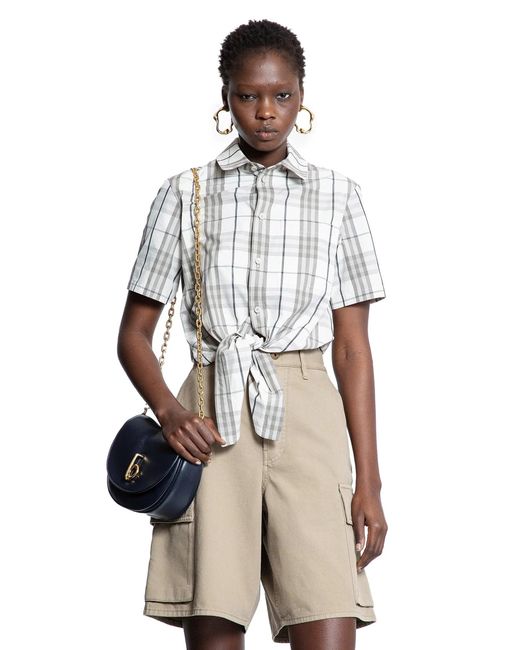 Burberry Natural Cropped Check Cotton Short Sleeve Shirt