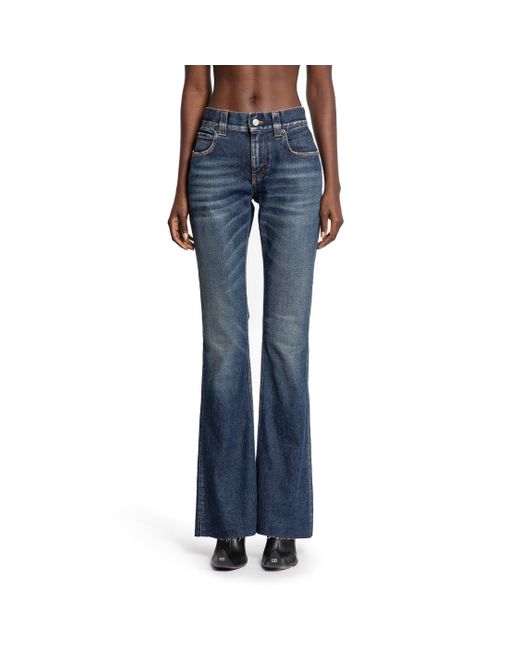 Balenciaga Blue Slim Fit Bootcut Pants In Cotton Denim
