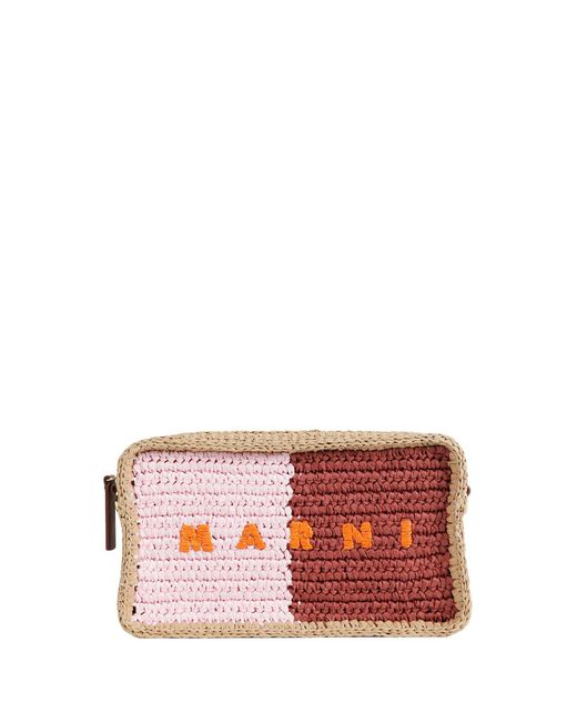 Marni Red Bicolor Raffia Mini Camera Bag