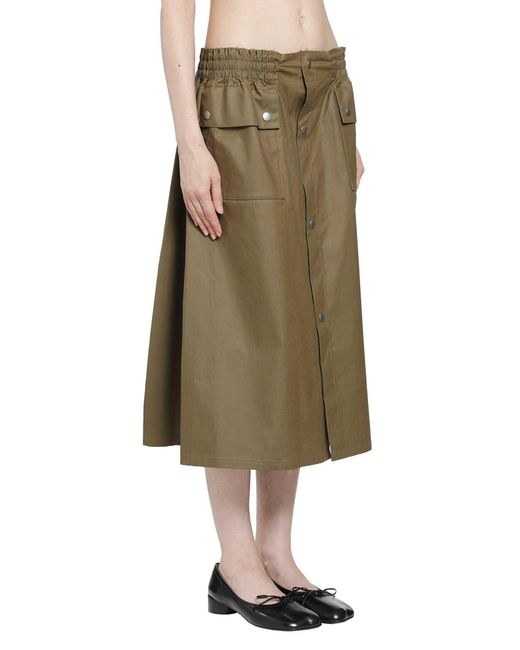 MM6 by Maison Margiela Green Coated Cotton Midi Skirt