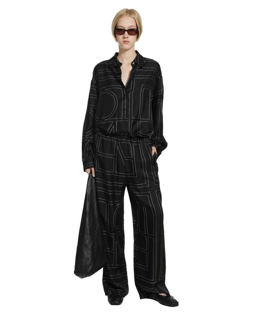 Totême  Black Monogram Silk Pj Bottoms