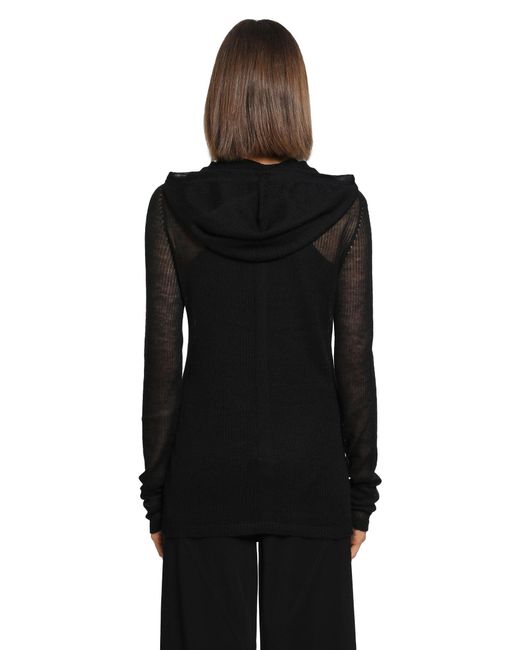 Rick Owens Black Tower Hooded Ls T