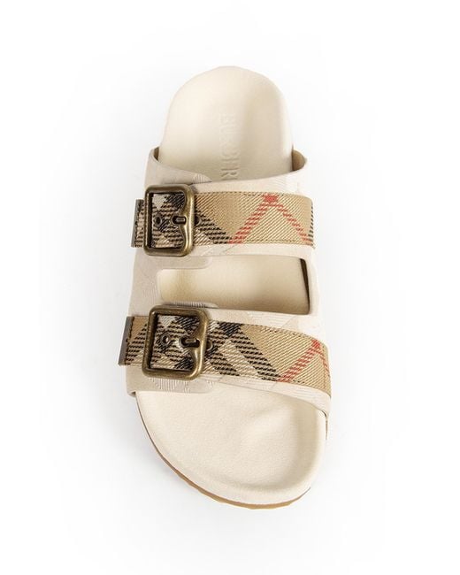 Burberry Natural Double Bouckle Checked Sandals