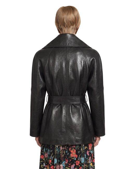 Gucci Black Belted Leather Nappa Trench Coat