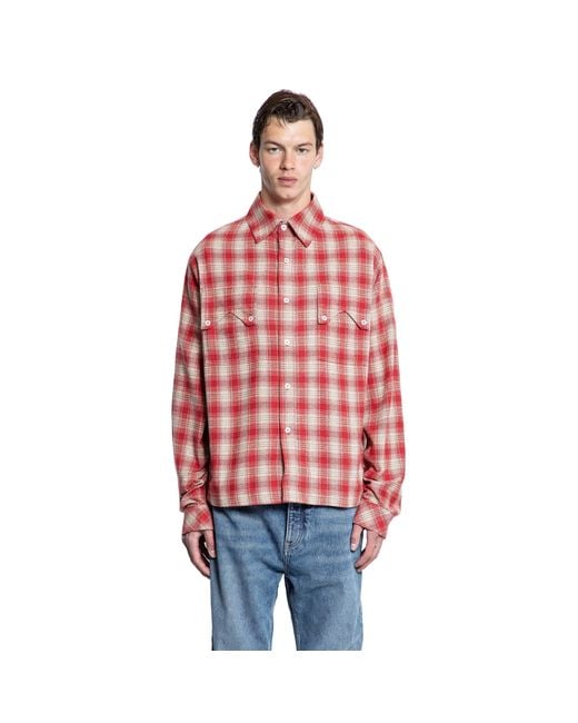 Rhude Red Flannel Sherpa Overshirt for men
